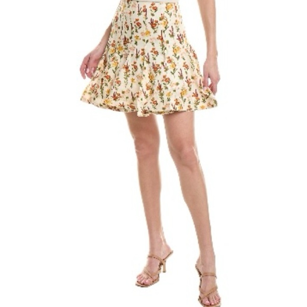 Cerezo Clementina crochet-trimmed floral-print linen mini skirt